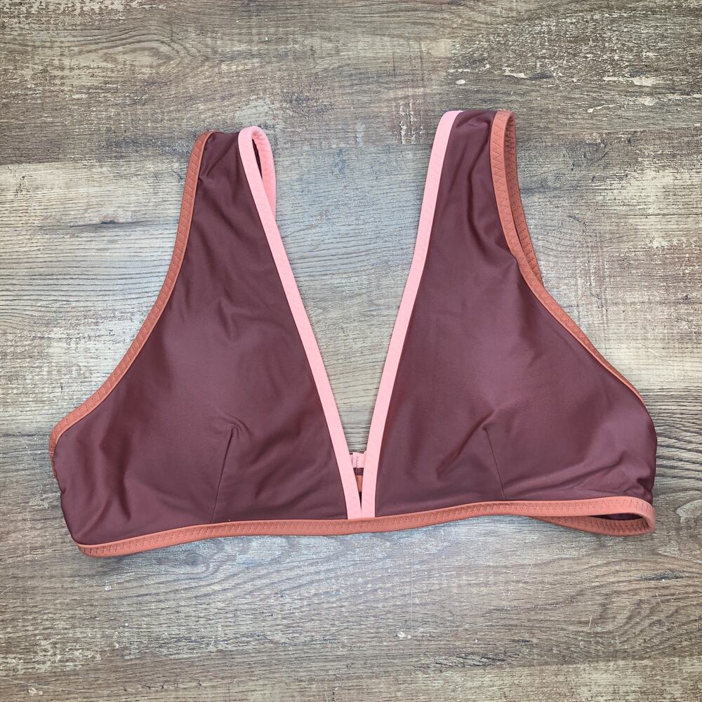 Aerie Scoop Bikini Top Colorblock 3-tone Size XL Plunge Brown Orange NWT